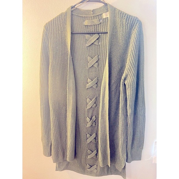 Pinque Green long sleeve Open front Braided back Womens Cardigan Size Medium - Picture 2 of 5